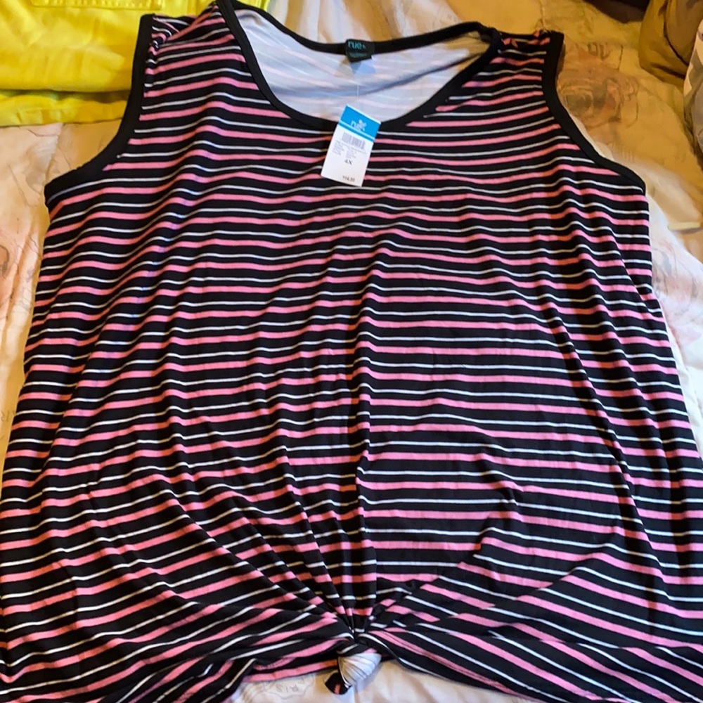 Pink and Black Stripe Tank w/ knot at the bottom.
